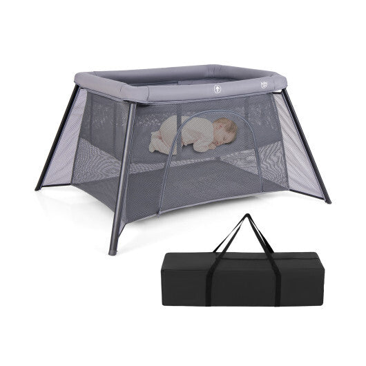 2-in-1 Portable Baby Playpen with Safety Enclosure and Padded Mattress-Dark Gray LuxuryLifeWay Online Store