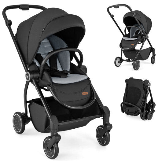 Foldable Infant Pram Stroller with Reversible Seat Reclining Backrest-Gray LuxuryLifeWay Online Store
