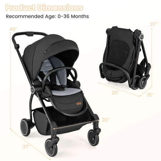 Foldable Infant Pram Stroller with Reversible Seat Reclining Backrest-Gray LuxuryLifeWay Online Store