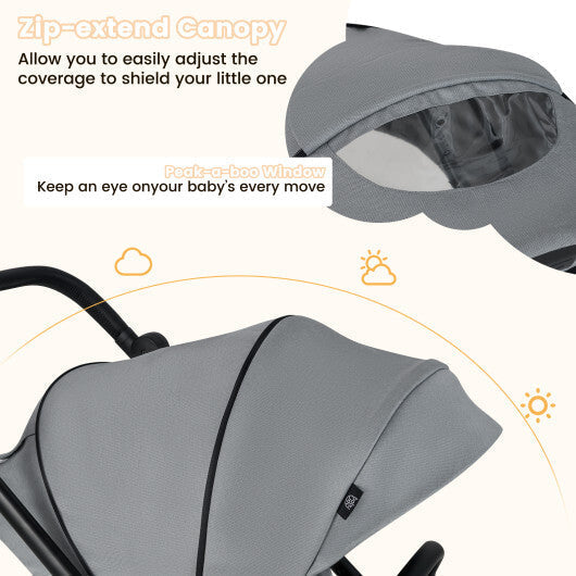 Foldable Infant Pram Stroller with Reversible Seat Reclining Backrest-Gray LuxuryLifeWay Online Store