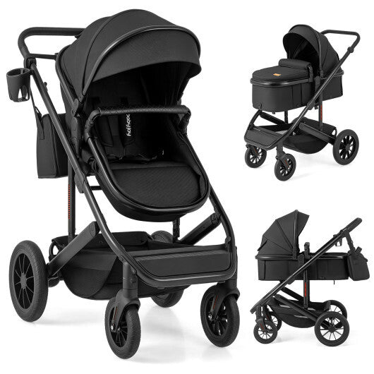 3-in-1 Folding Convertible Newborn Stroller with Detachable Bassinet-Black LuxuryLifeWay Online Store