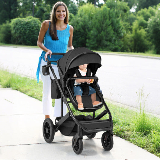 3-in-1 Folding Convertible Newborn Stroller with Detachable Bassinet-Black LuxuryLifeWay Online Store