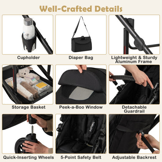 3-in-1 Folding Convertible Newborn Stroller with Detachable Bassinet-Black LuxuryLifeWay Online Store