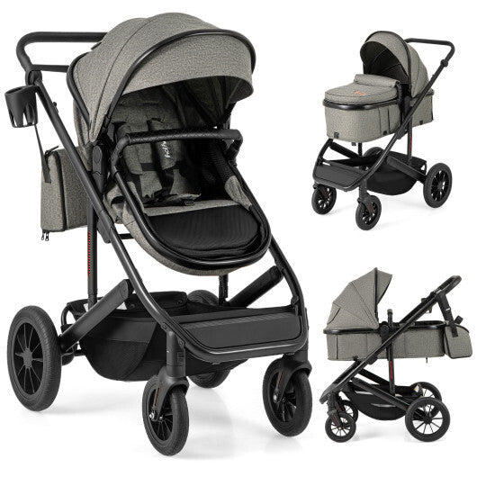 3-in-1 Folding Convertible Newborn Stroller with Detachable Bassinet-Black LuxuryLifeWay Online Store