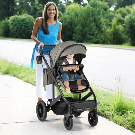 3-in-1 Folding Convertible Newborn Stroller with Detachable Bassinet-Black LuxuryLifeWay Online Store