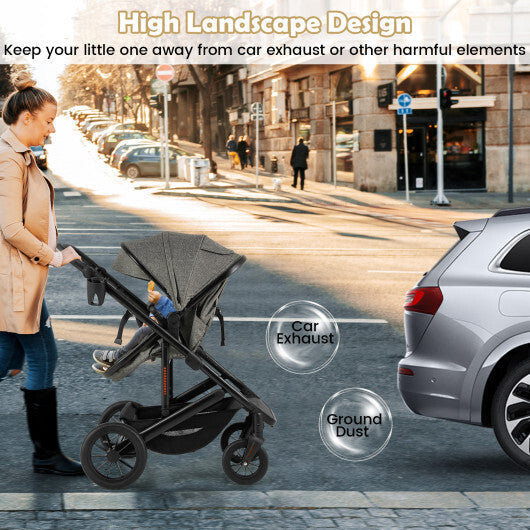 3-in-1 Folding Convertible Newborn Stroller with Detachable Bassinet-Black LuxuryLifeWay Online Store