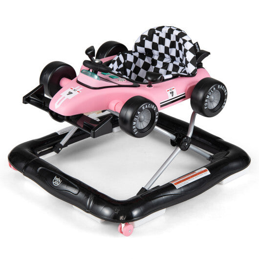 4-in-1 Baby Push Walker Activity Center Height Adjustable with Music Box-Pink - Color: Pink