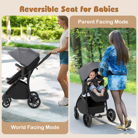 2-in-1 Baby Stroller with Bassinet Mode and Reversible Seat-Black
