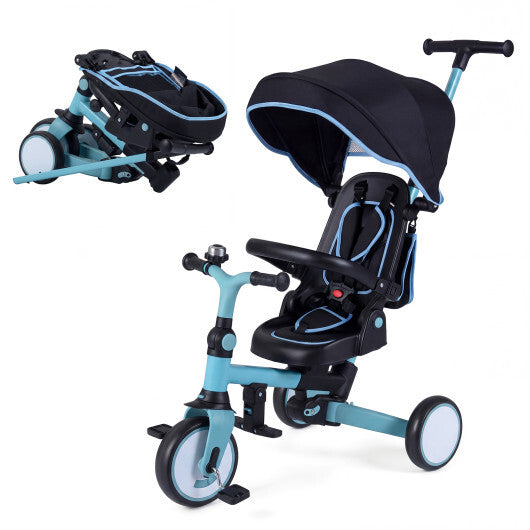 8-in-1 Folding Kids Tricycle with Removable Canopy and Push Handle-Blue LuxuryLifeWay Online Store