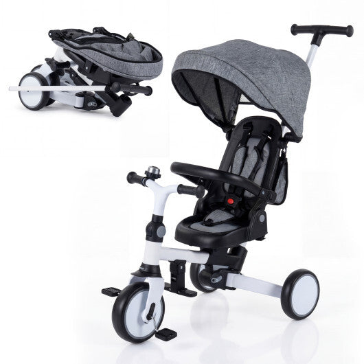 8-in-1 Folding Kids Tricycle with Removable Canopy and Push Handle-Blue LuxuryLifeWay Online Store