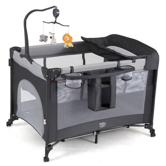 5 in 1 Portable Baby Pack and Play with Music Box and Hanging Toys-Black LuxuryLifeWay Online Store