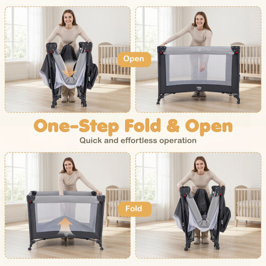 5 in 1 Portable Baby Pack and Play with Music Box and Hanging Toys-Black LuxuryLifeWay Online Store