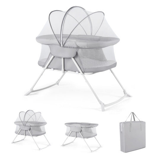2 in 1 Baby Bassinet with Rocking Motion Foldable Bedside Sleeper with Breathable Mesh-Grey LuxuryLifeWay Online Store