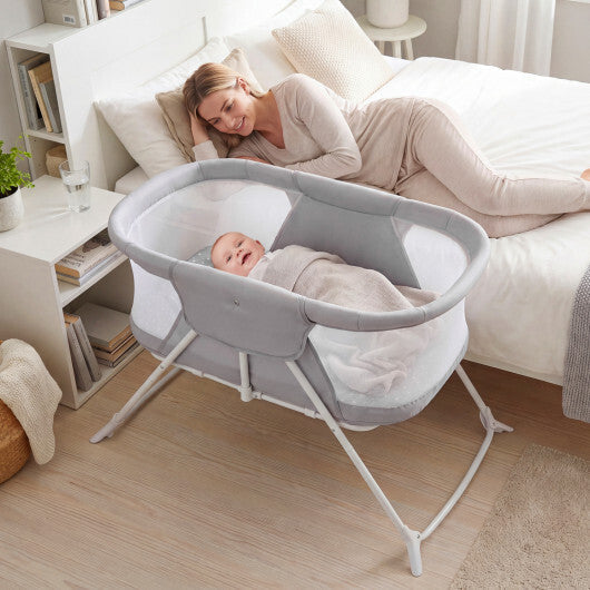 2 in 1 Baby Bassinet with Rocking Motion Foldable Bedside Sleeper with Breathable Mesh-Grey LuxuryLifeWay Online Store