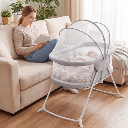 2 in 1 Baby Bassinet with Rocking Motion Foldable Bedside Sleeper with Breathable Mesh-Grey LuxuryLifeWay Online Store