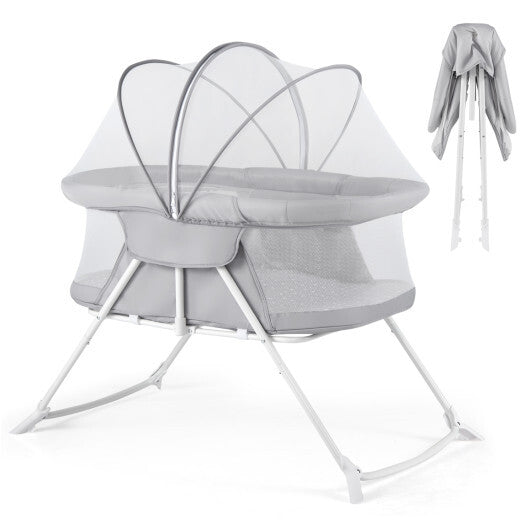 2 in 1 Baby Bassinet with Rocking Motion Foldable Bedside Sleeper with Breathable Mesh-Grey LuxuryLifeWay Online Store