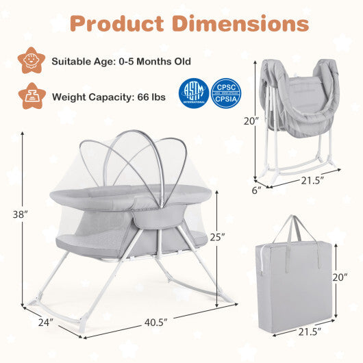 2 in 1 Baby Bassinet with Rocking Motion Foldable Bedside Sleeper with Breathable Mesh-Grey LuxuryLifeWay Online Store