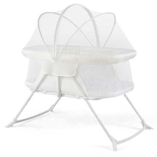 2 in 1 Baby Bassinet with Rocking Motion Foldable Bedside Sleeper with Breathable Mesh-Grey LuxuryLifeWay Online Store