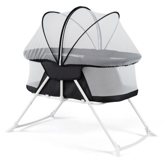 2 in 1 Baby Bassinet with Rocking Motion Foldable Bedside Sleeper with Breathable Mesh-Grey LuxuryLifeWay Online Store