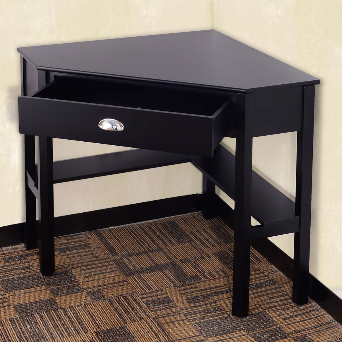 Corner Black Wood Computer Desk with Drawer LuxuryLifeWay Online Store