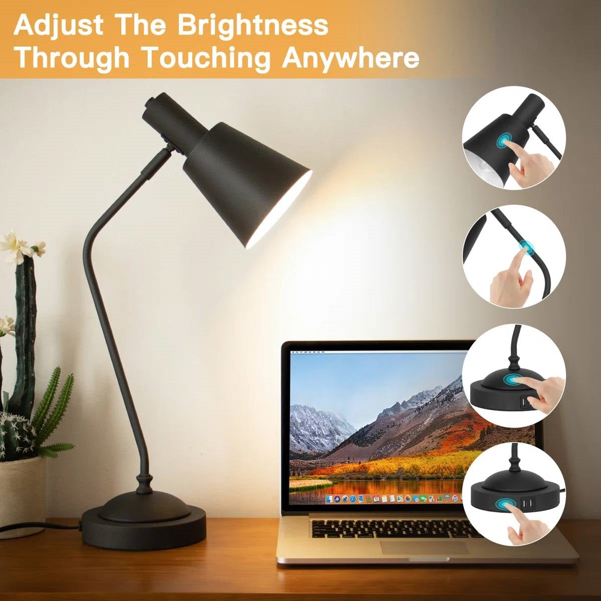 Black Gooseneck Dimmable Table Lamp Desk Light with Touch Control and USB LuxuryLifeWay Online Store