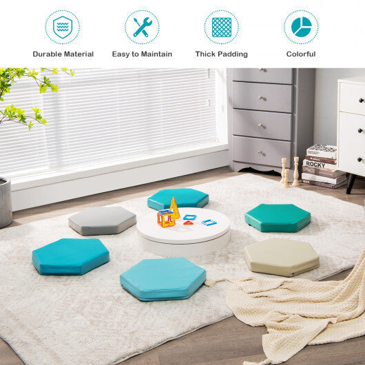 6 Pieces Multifunctional Hexagon Toddler Floor Cushions Classroom Seating with Handles-Blue LuxuryLifeWay Online Store
