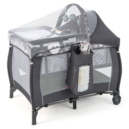 Portable Baby Nursery Center 4-in-1 Portable Travel Crib-Gray LuxuryLifeWay Online Store