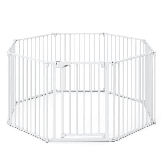8-Panel Extra Wide Baby Gate Adjustable Pet Safety Fence with Auto-close Door-White LuxuryLifeWay Online Store