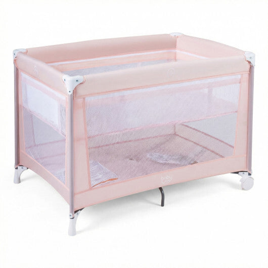 Portable Baby Playard Folding Travel Crib for Infants with Soft Mattress-Pink LuxuryLifeWay Online Store