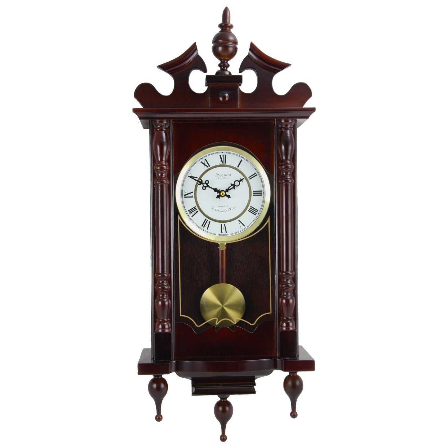 Bedford Clock Collection Classic 31 Inch Chiming Pendulum Wall Clock in Cherry Oak Finish LuxuryLifeWay Online Store