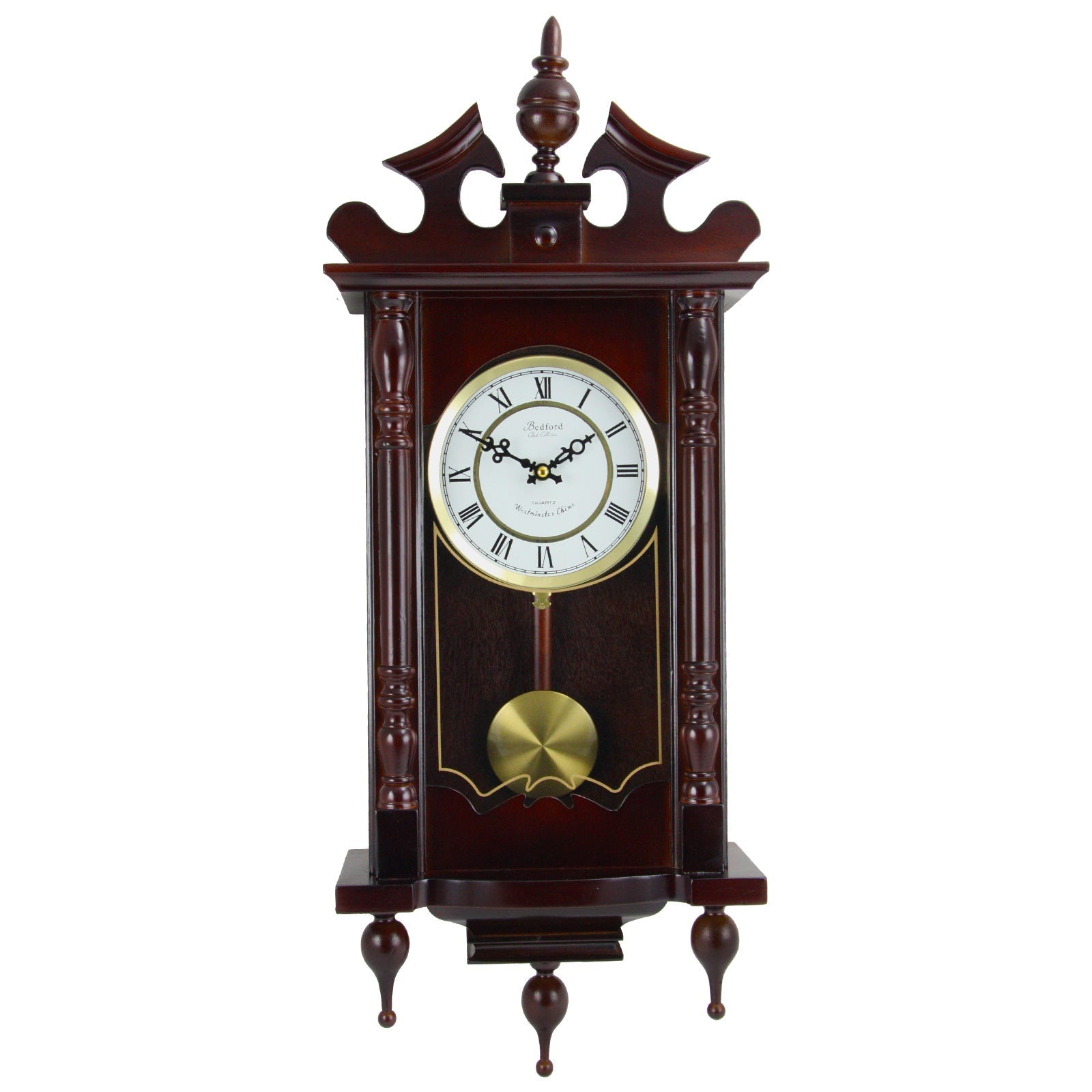 Bedford Clock Collection Classic 31 Inch Chiming Pendulum Wall Clock in Cherry Oak Finish LuxuryLifeWay Online Store