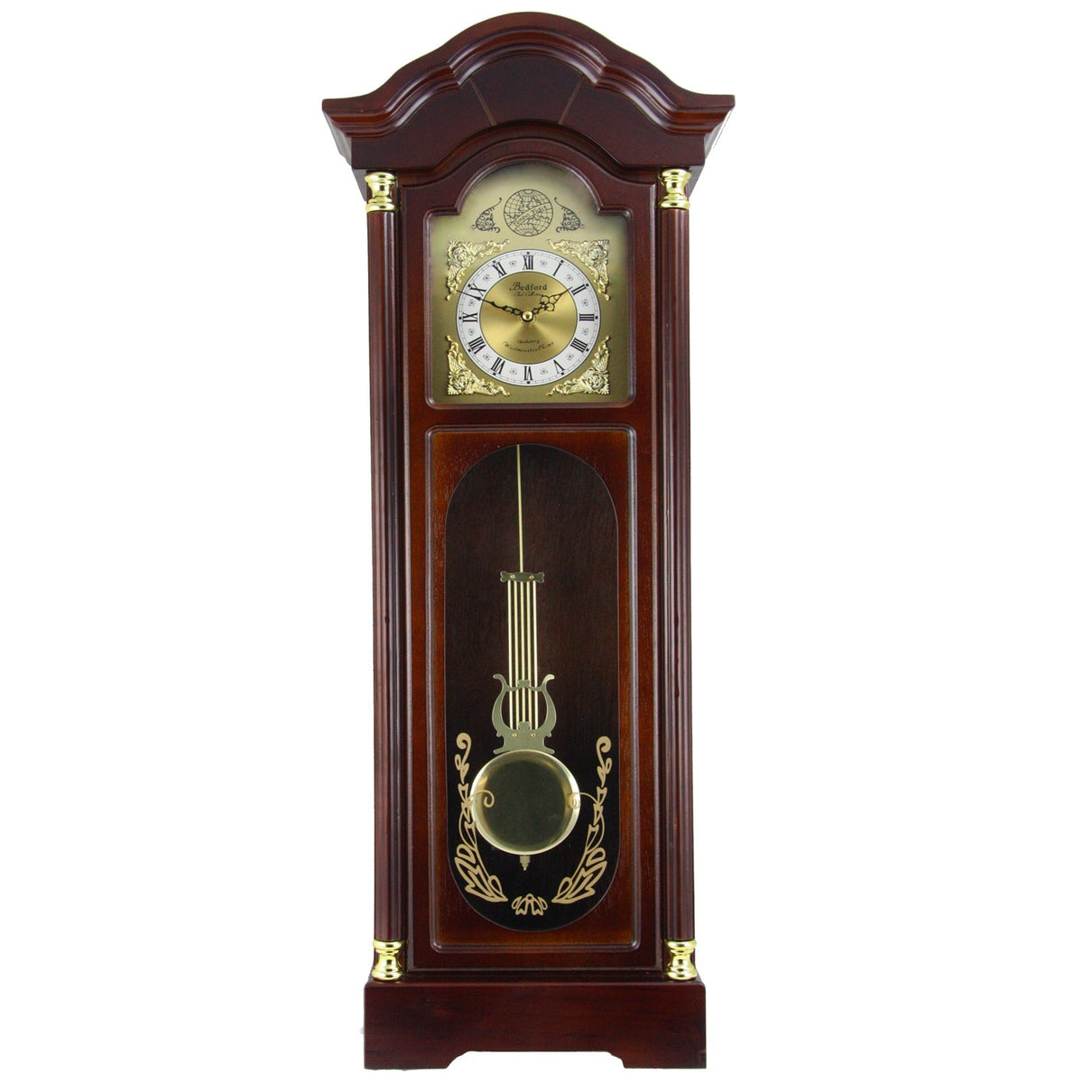 Bedford Clock Collection 33 Inch Chiming Pendulum Wall Clock in Antique Cherry Oak Finish LuxuryLifeWay Online Store