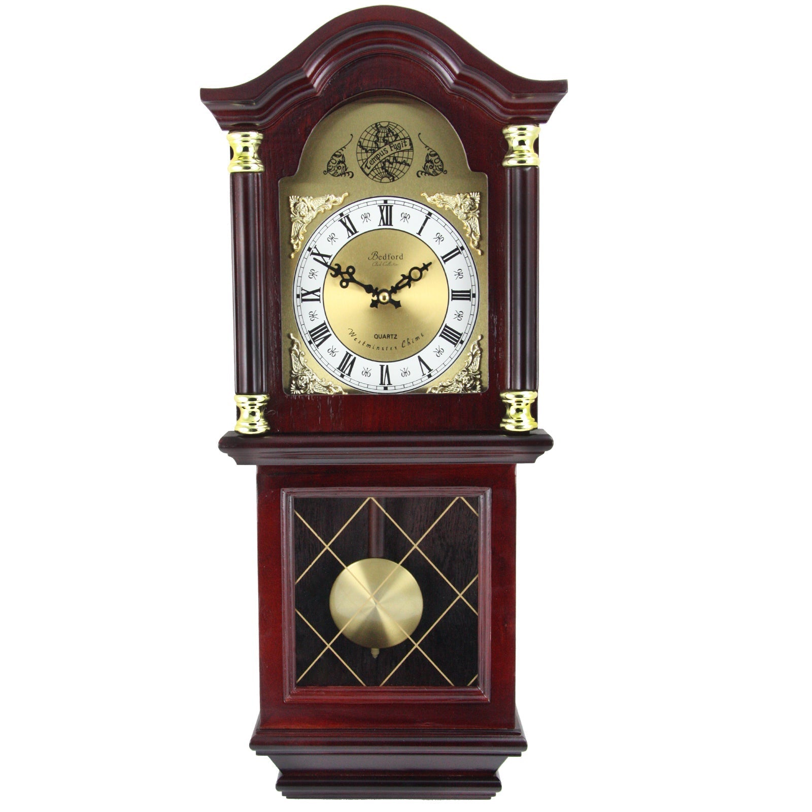 Bedford Clock Collection 26 Inch Chiming Pendulum Wall Clock in Antique Mahogany Cherry Oak Finish LuxuryLifeWay Online Store