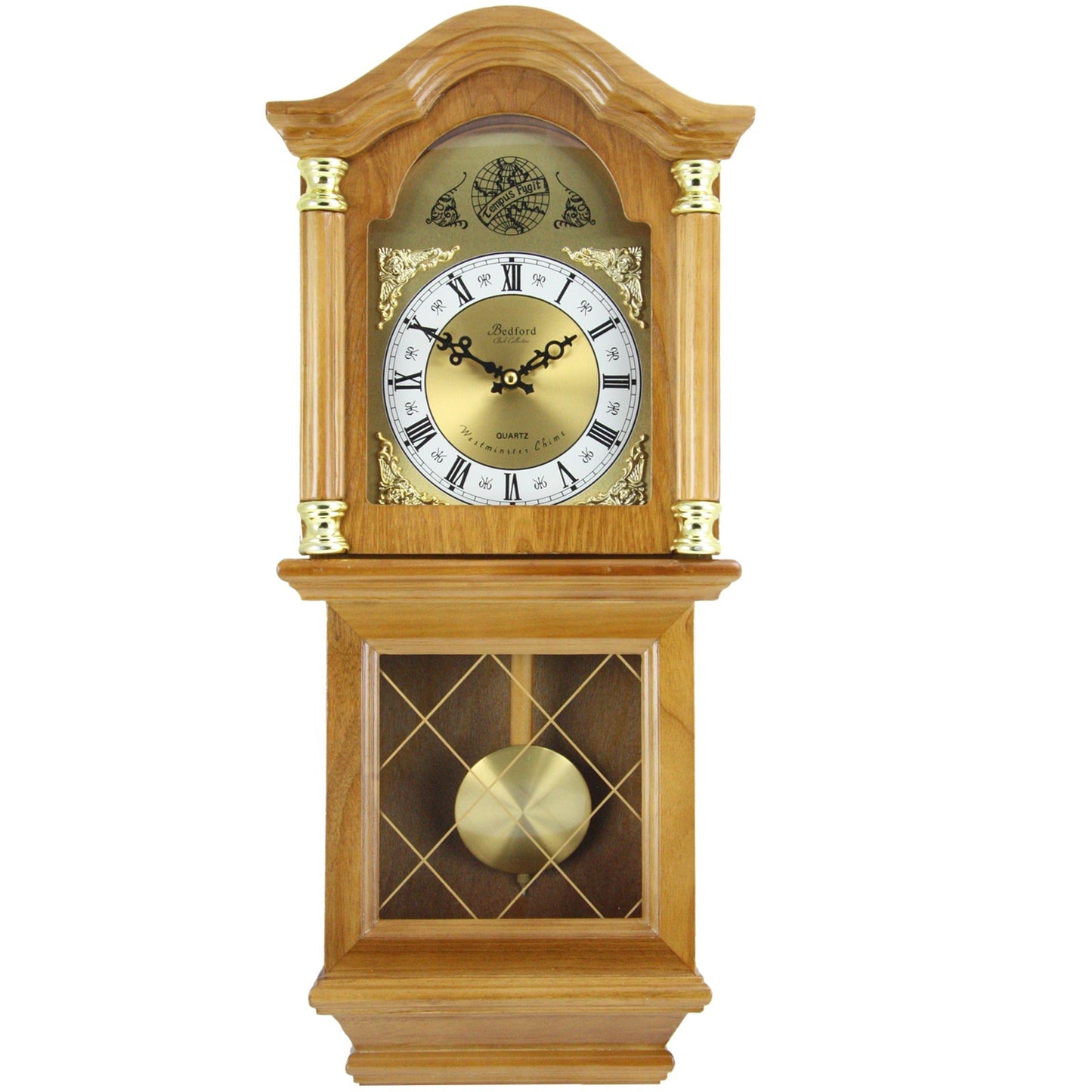 Bedford Clock Collection Classic 26 Inch Wall Clock in Golden Oak Finish LuxuryLifeWay Online Store