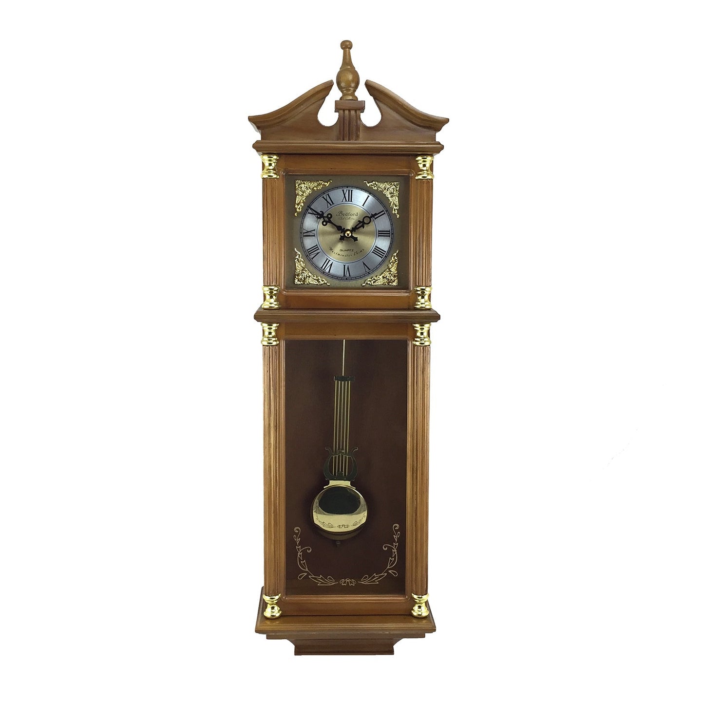 Bedford Clock Collection 34.5 Inch Chiming Pendulum Wall Clock in Antique Harvest Oak Finish LuxuryLifeWay Online Store