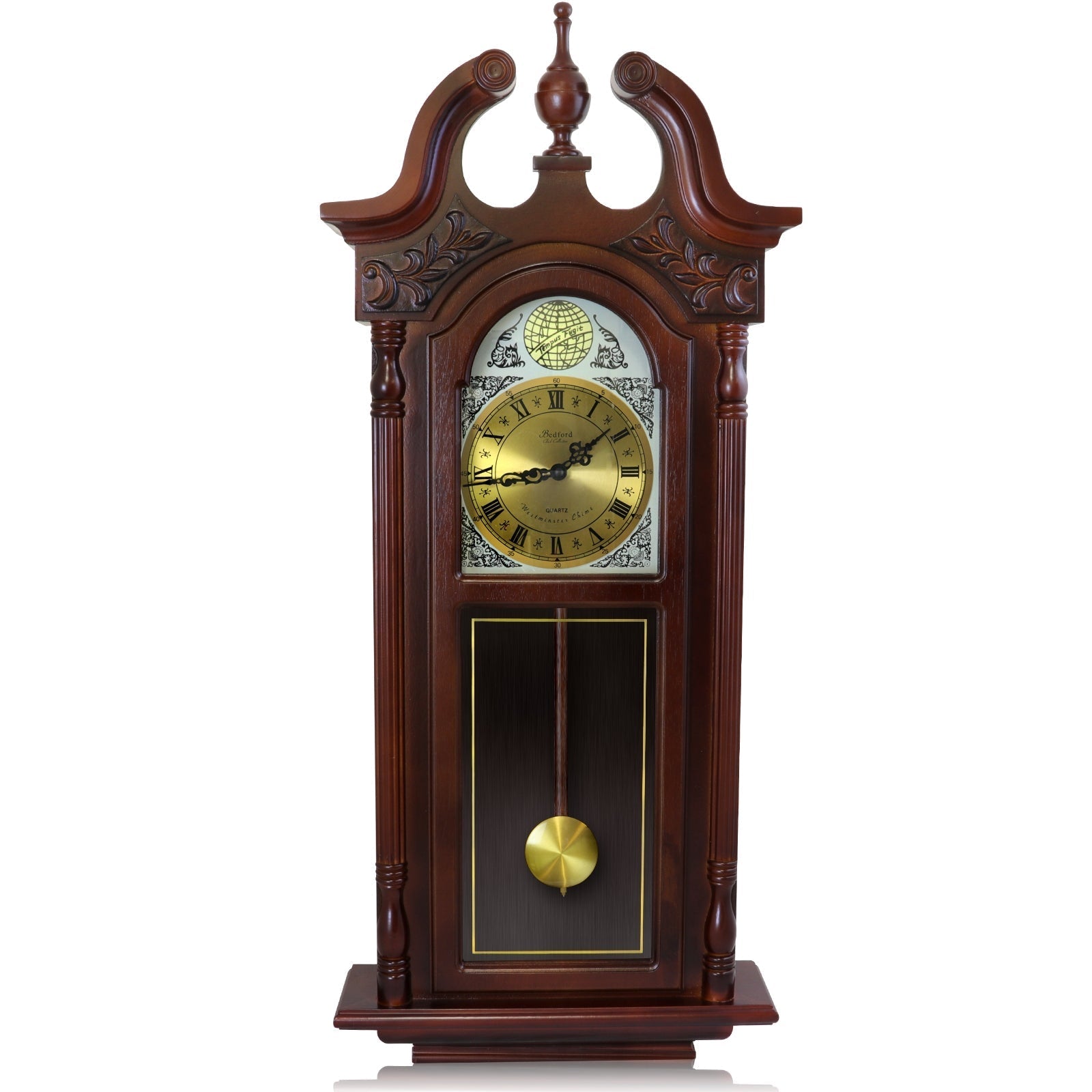 Bedford Clock Collection 38 Inch Grand Antique Chiming Wall Clock with Roman Numerals in a in a Cherry Oak Finish LuxuryLifeWay Online Store