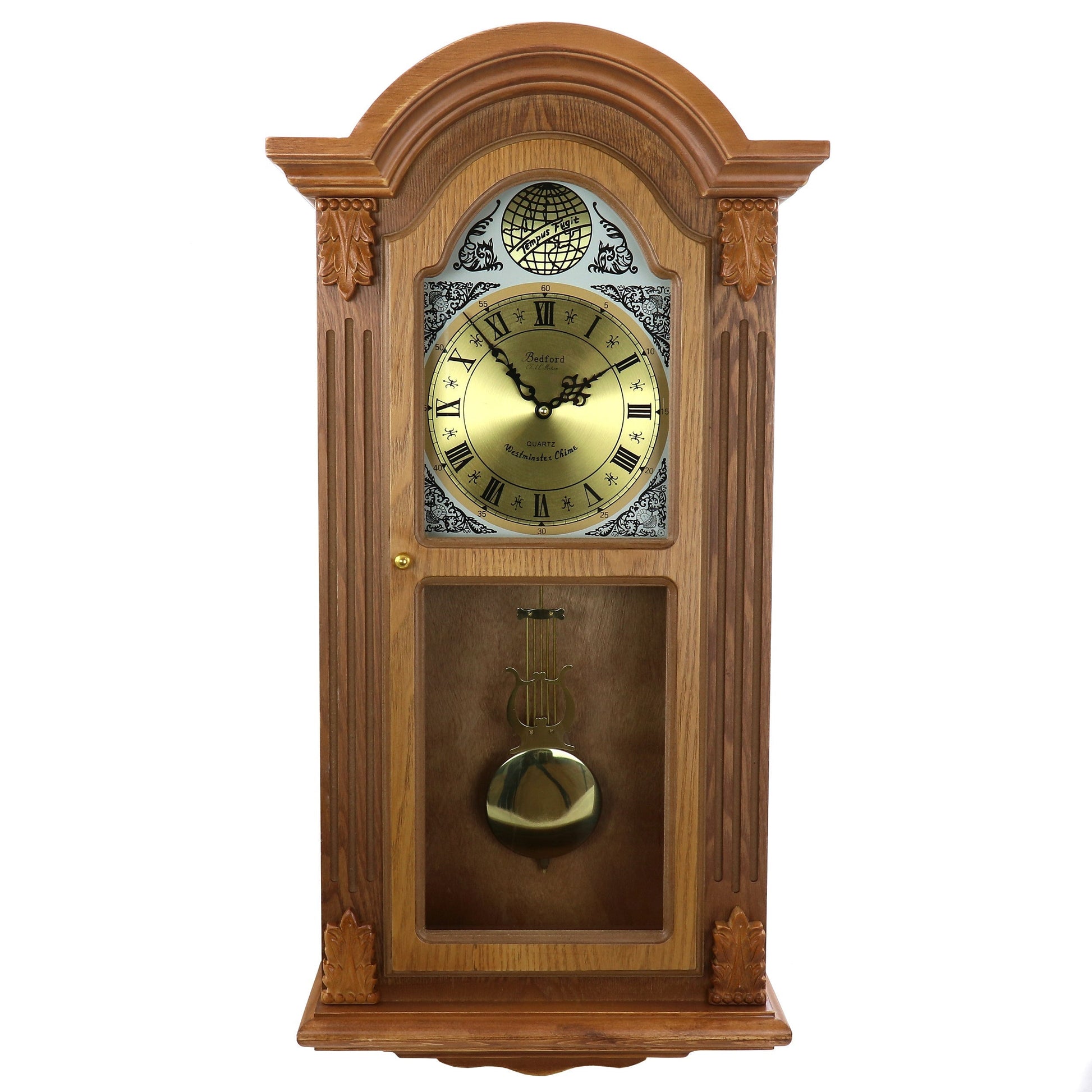 Bedford Clock Collection Honey Oak Chiming Pendulum Wall Clock LuxuryLifeWay Online Store