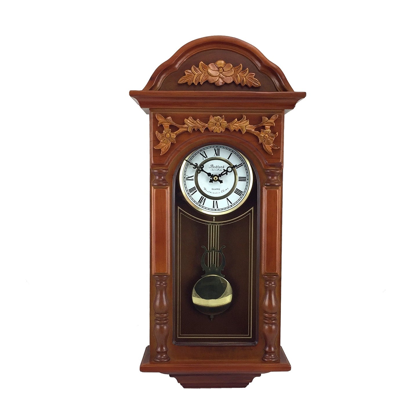 Bedford Clock Collection 27.5 Inch Oak Finish Pendulum Wall Clock LuxuryLifeWay Online Store