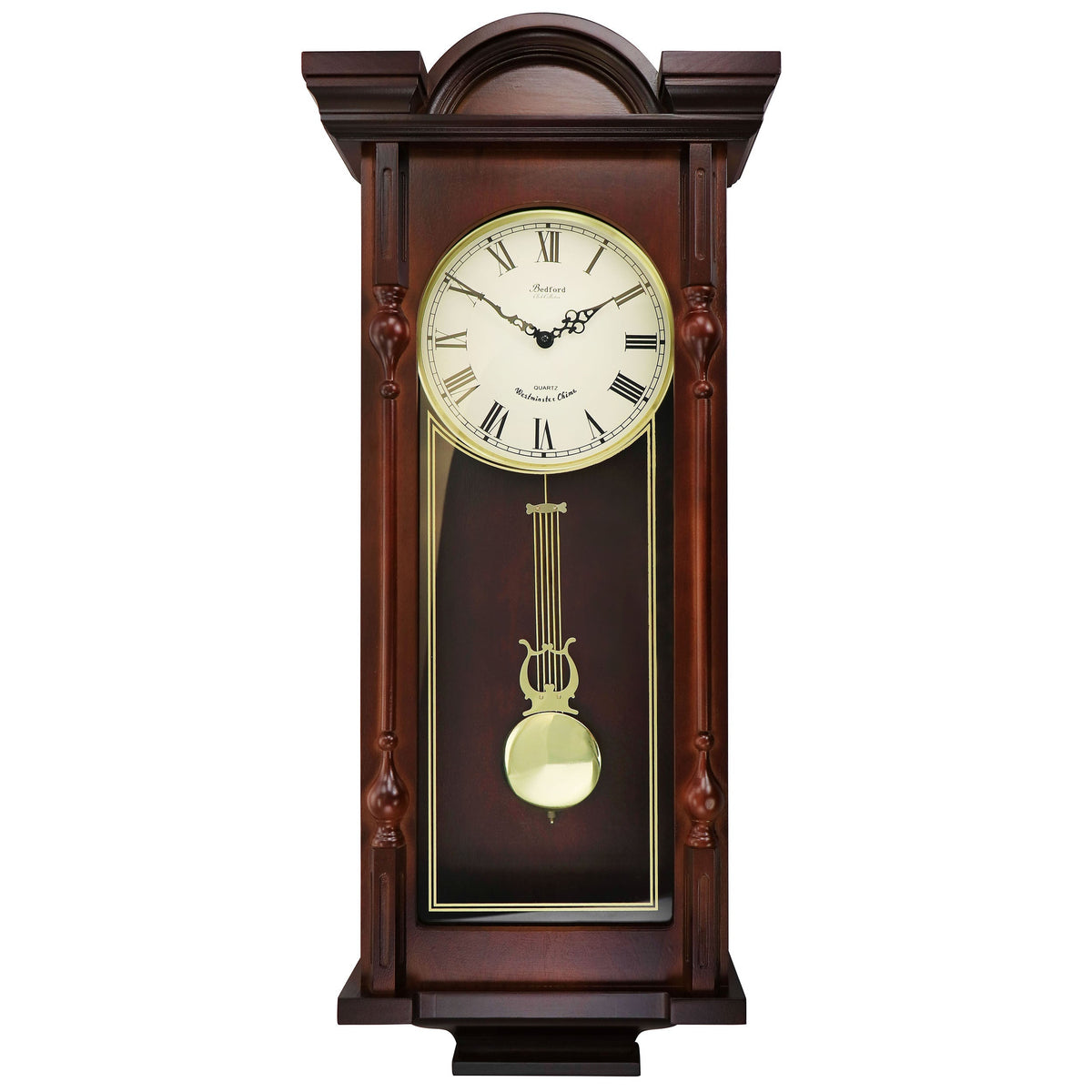 Bedford Clock Collection Grand 31 Inch Chiming Pendulum Wall Clock in Antique Mahogany Cherry Finish LuxuryLifeWay Online Store