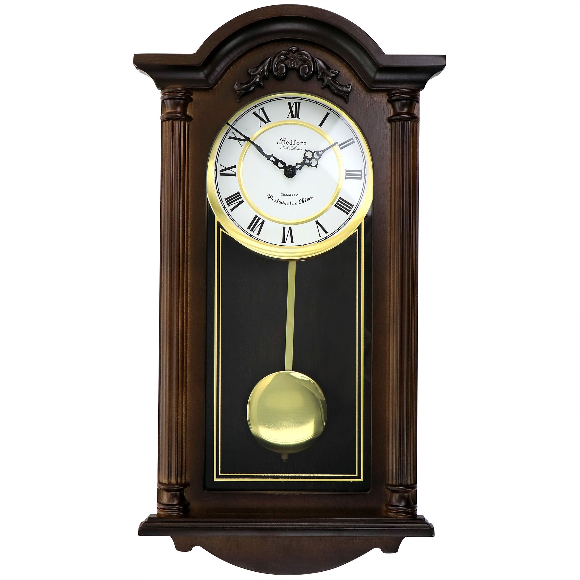 Bedford Clock Collection Noah 22 Inch Chestnut Wood Chiming Pendulum Wall Clock LuxuryLifeWay Online Store