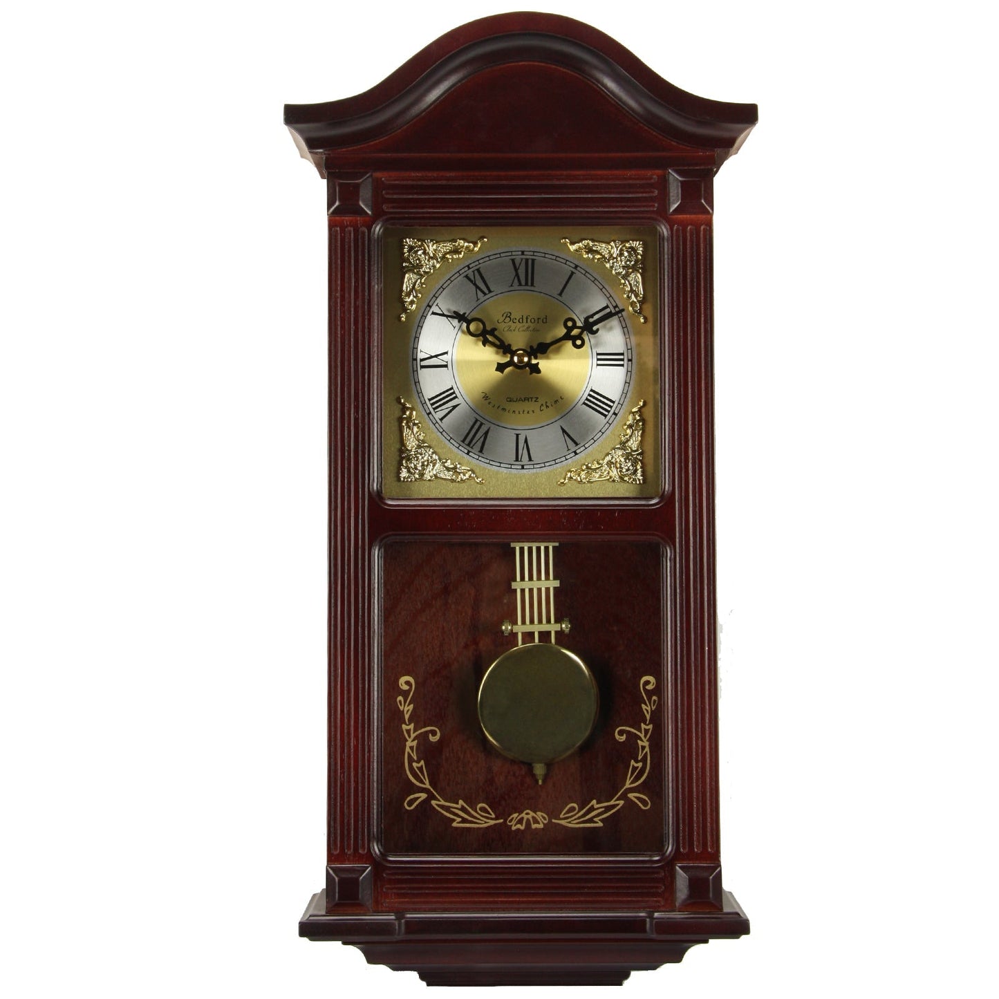 Bedford Clock Collection 22 Inch Wall Clock in Mahogany Cherry Oak Wood with Brass Pendulum and 4 Chimes LuxuryLifeWay Online Store