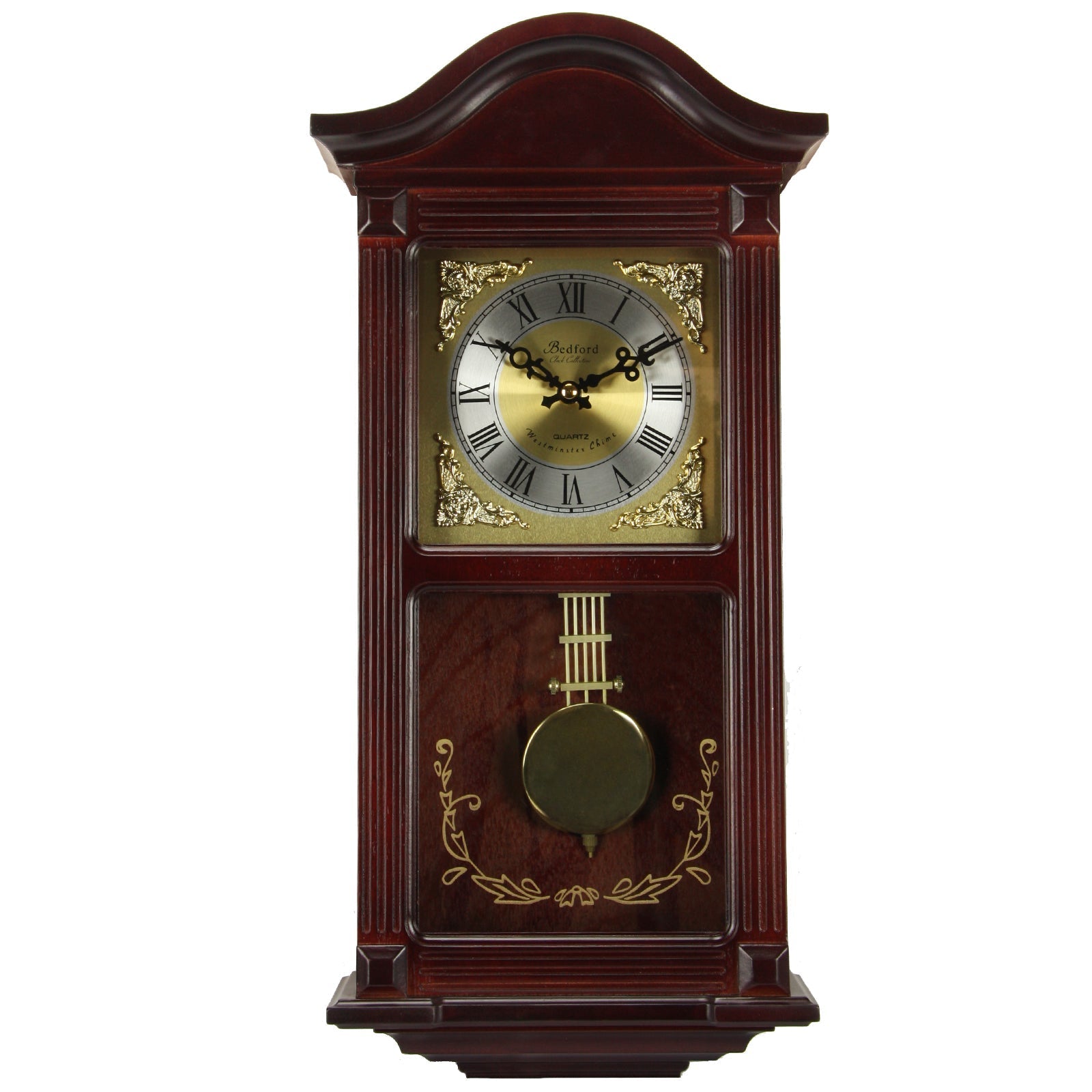 Bedford Clock Collection 22 Inch Wall Clock in Mahogany Cherry Oak Wood with Brass Pendulum and 4 Chimes LuxuryLifeWay Online Store