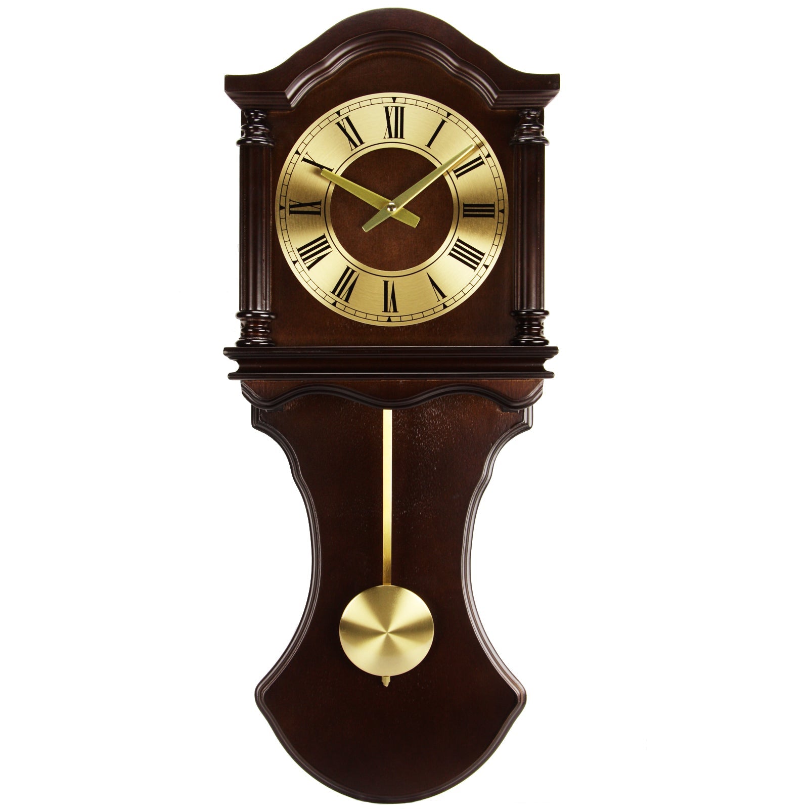 Bedford Clock Collection 27.5 Inch Wall Clock with Pendulum and Chimes in Chocolate Brown Oak Finish LuxuryLifeWay Online Store