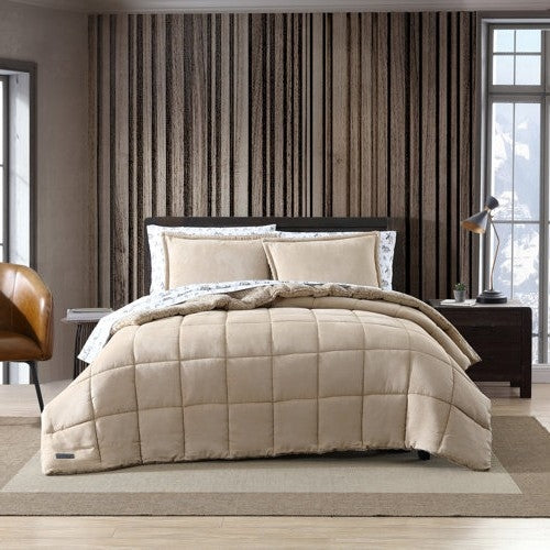 Full/Queen Plush Sherpa Reversible Micro Suede Comforter Set in Beige LuxuryLifeWay Online Store