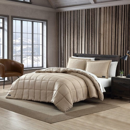 Full/Queen Plush Sherpa Reversible Micro Suede Comforter Set in Beige LuxuryLifeWay Online Store