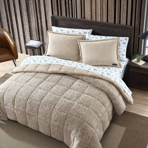 Full/Queen Plush Sherpa Reversible Micro Suede Comforter Set in Beige LuxuryLifeWay Online Store