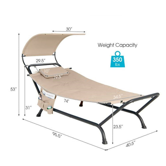 Beige Polyester Chaise Lounge Chair Hammock with Canopy and Storage Bag LuxuryLifeWay Online Store