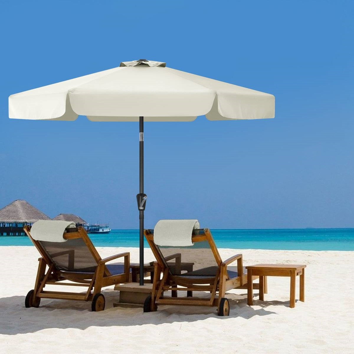 Off White 7.5 Foot Patio Umbrella with Push Button Tilt and Metal Pole