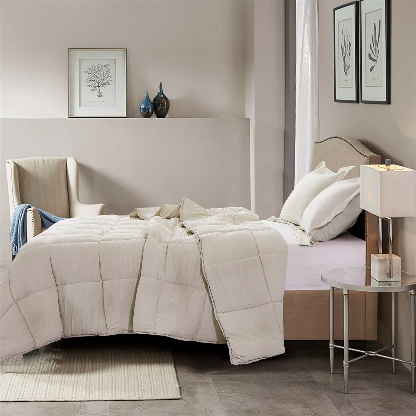 Queen Size Beige 3 Piece Microfiber Reversible Comforter Set LuxuryLifeWay Online Store