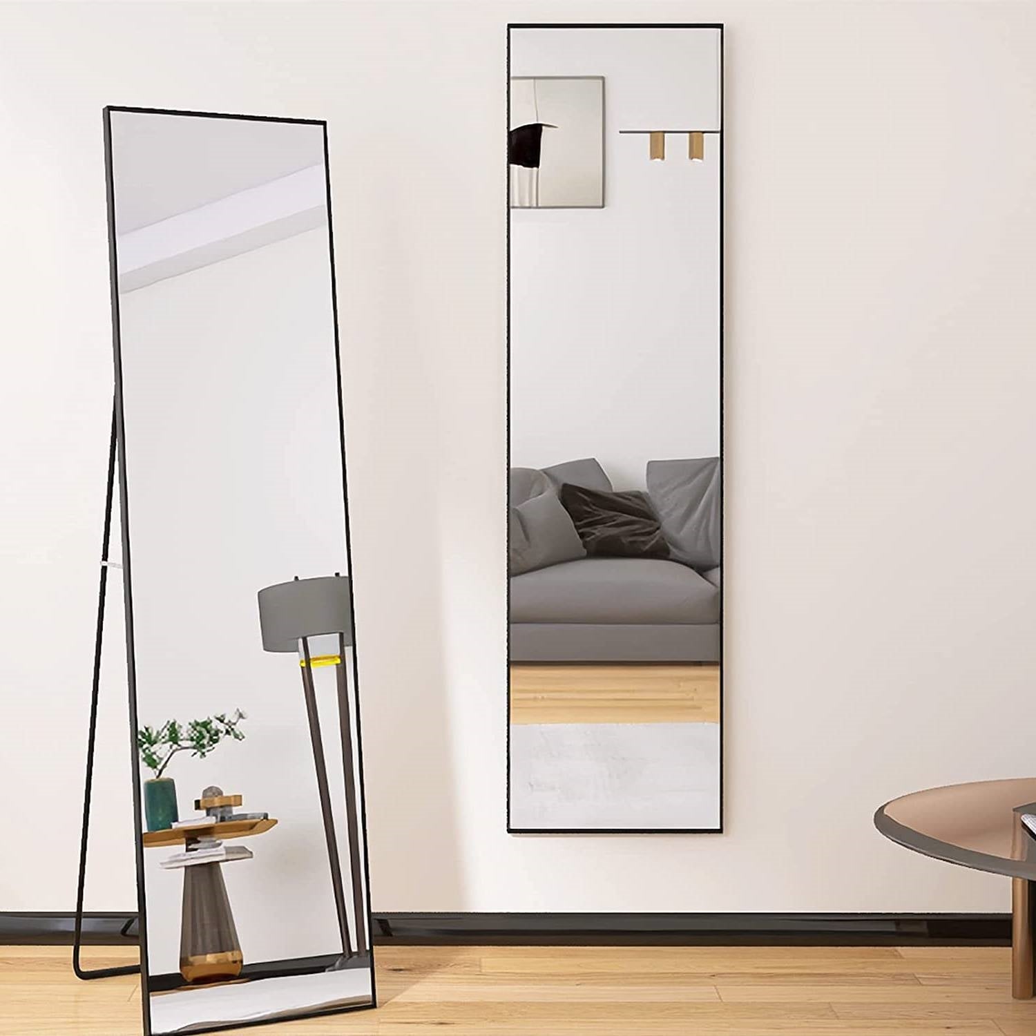 Modern Full Length Floor Mirror with Stand or Wall Mount with Black Frame LuxuryLifeWay Online Store